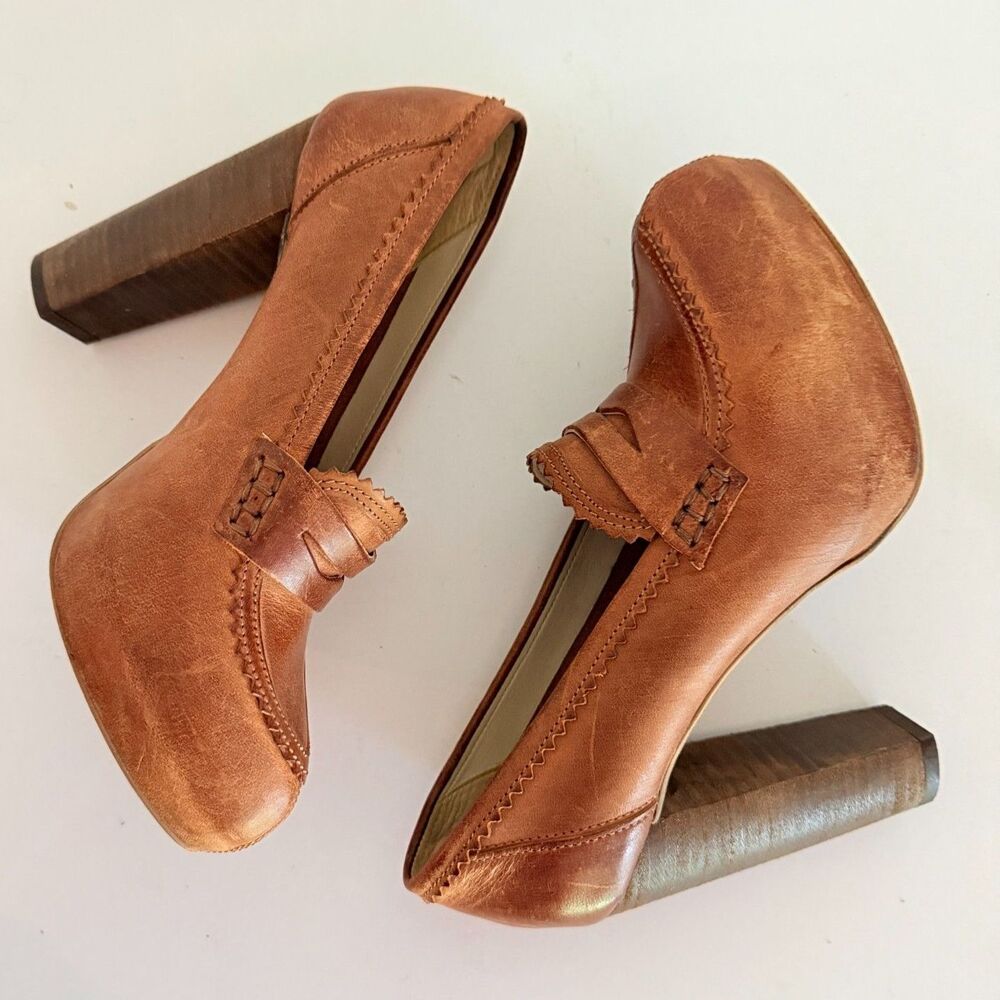 Boutique 9, Brown Leather Oxford Loafer Platform Pumps, 6.5 Academia